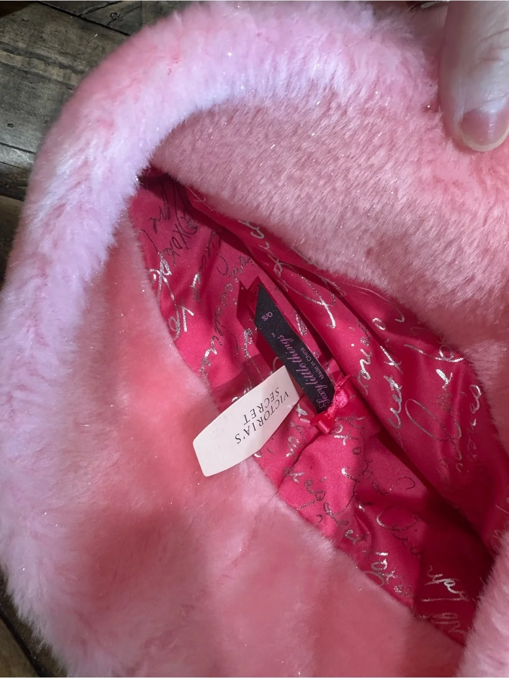 Victoria's Secret Hot Pink Faux Fur Pom Santa Hat with Studs
